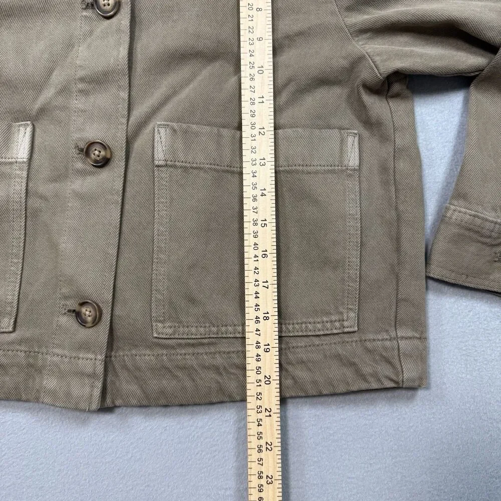 H&M Women’s Cropped Oversized Jacket Sz S Olive Khaki Twill Cotton Workwear NWT